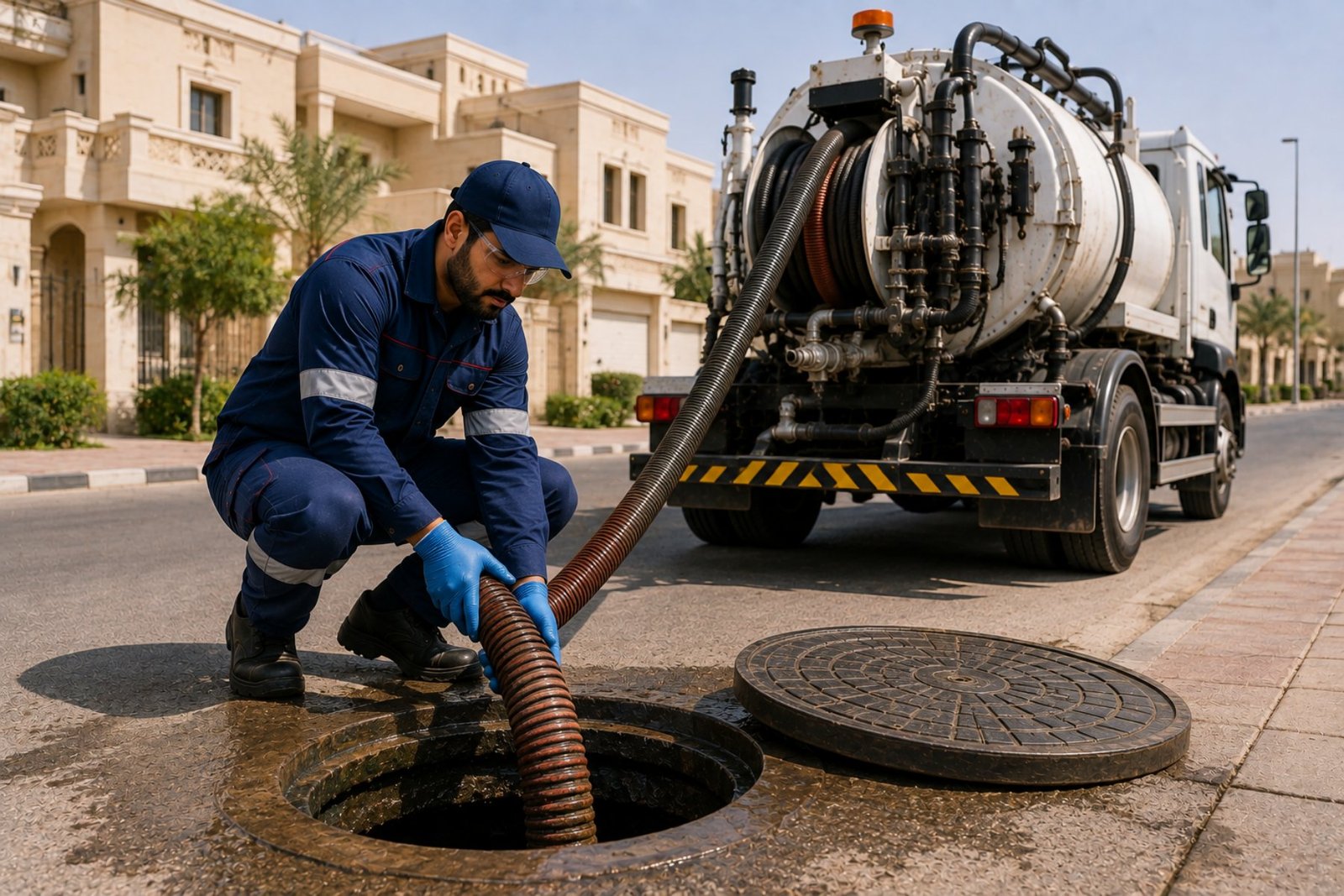 تنفيذ خدمة وايت صرف صحي في حي سكني بالطائف